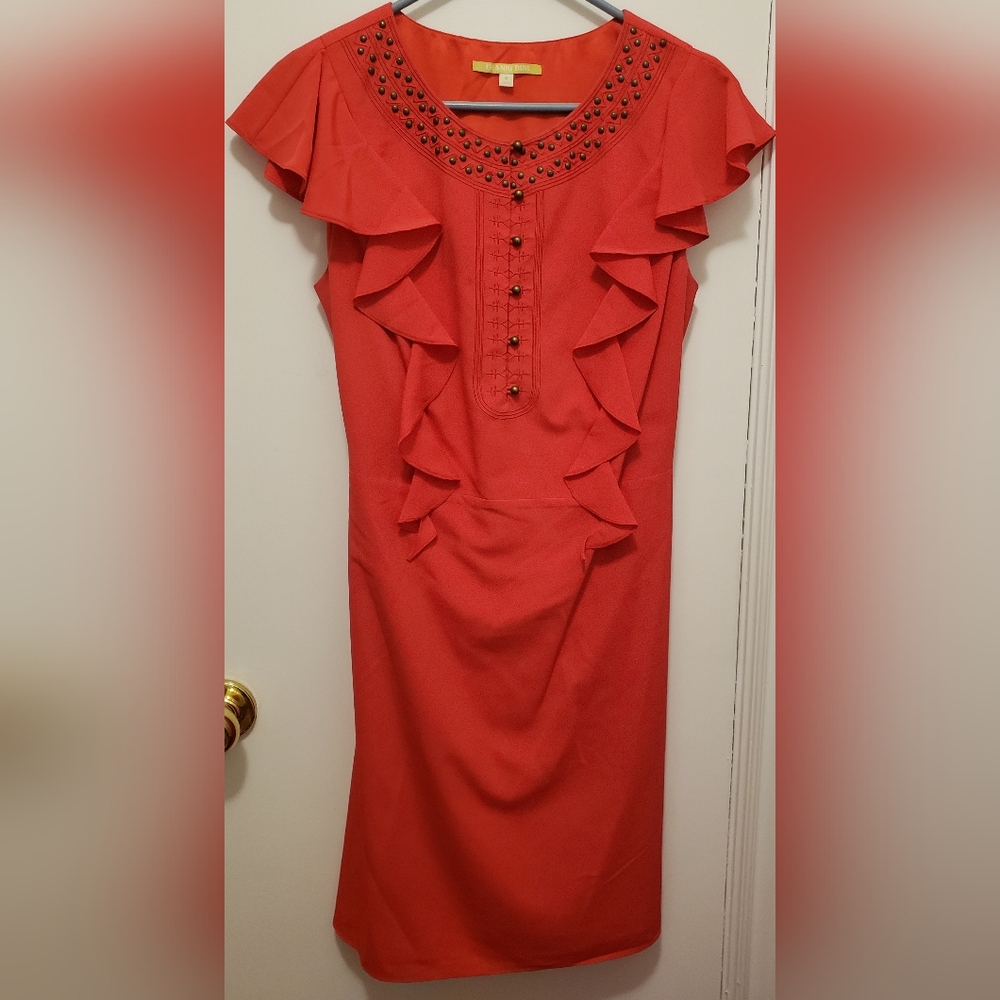 Gianni Bini Red Studded Ruffle Dress Size 6